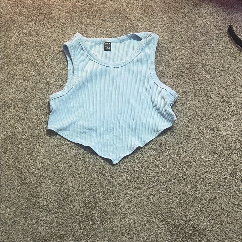 SHEIN Sky Blue Ribbed Tank Top